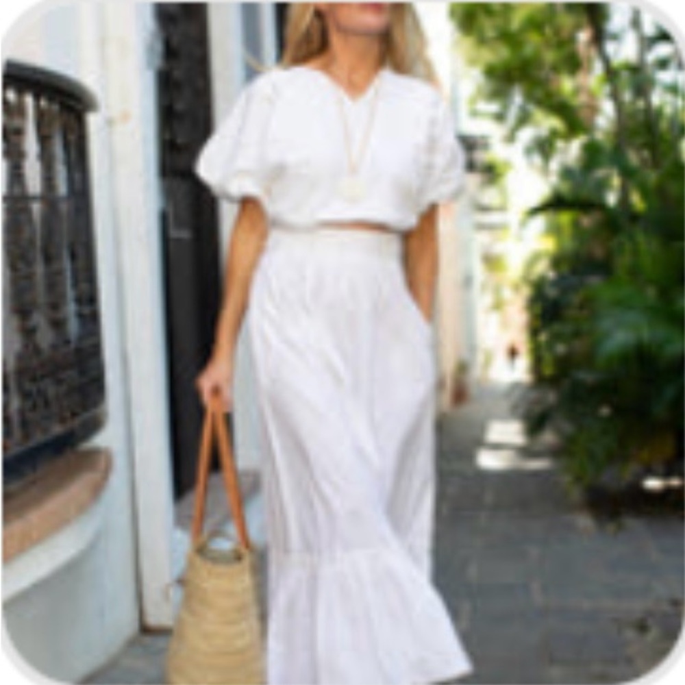 Marea by Liz Joy Two Piece Set White Cotton Maxi Skirt & Top Women’s Size S